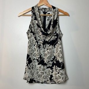 Banana Republic Floral Cowl Neck Tank Black Ivory Weight tab Size 2